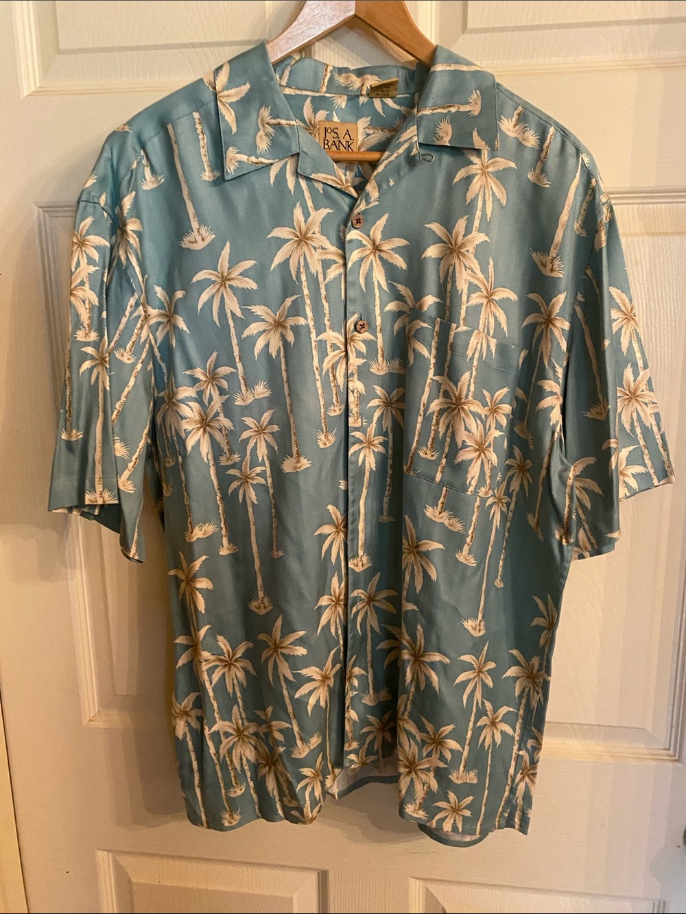 Jos. A. Bank Teal Palm Tree Short-Sleeve Button-Down Shirt